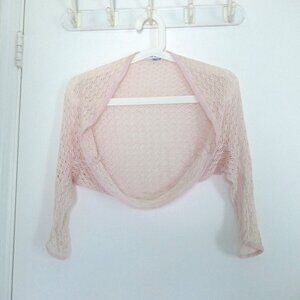 vintage Y2K Steve Madden open knit crochet shrug in baby pink